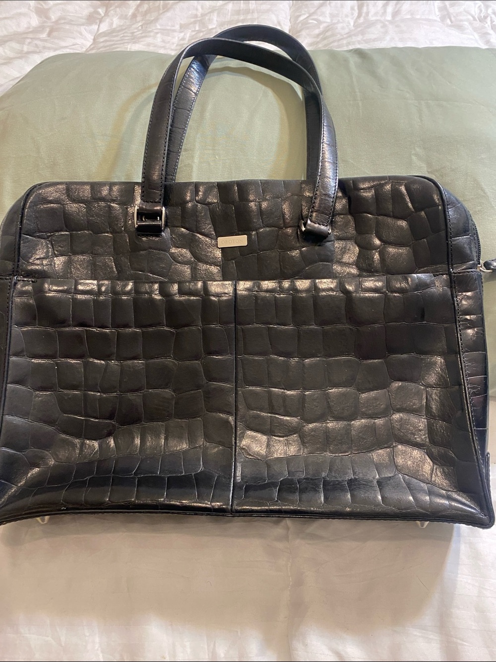 Black Croc-Embossed Oroton Leather Tote Bag